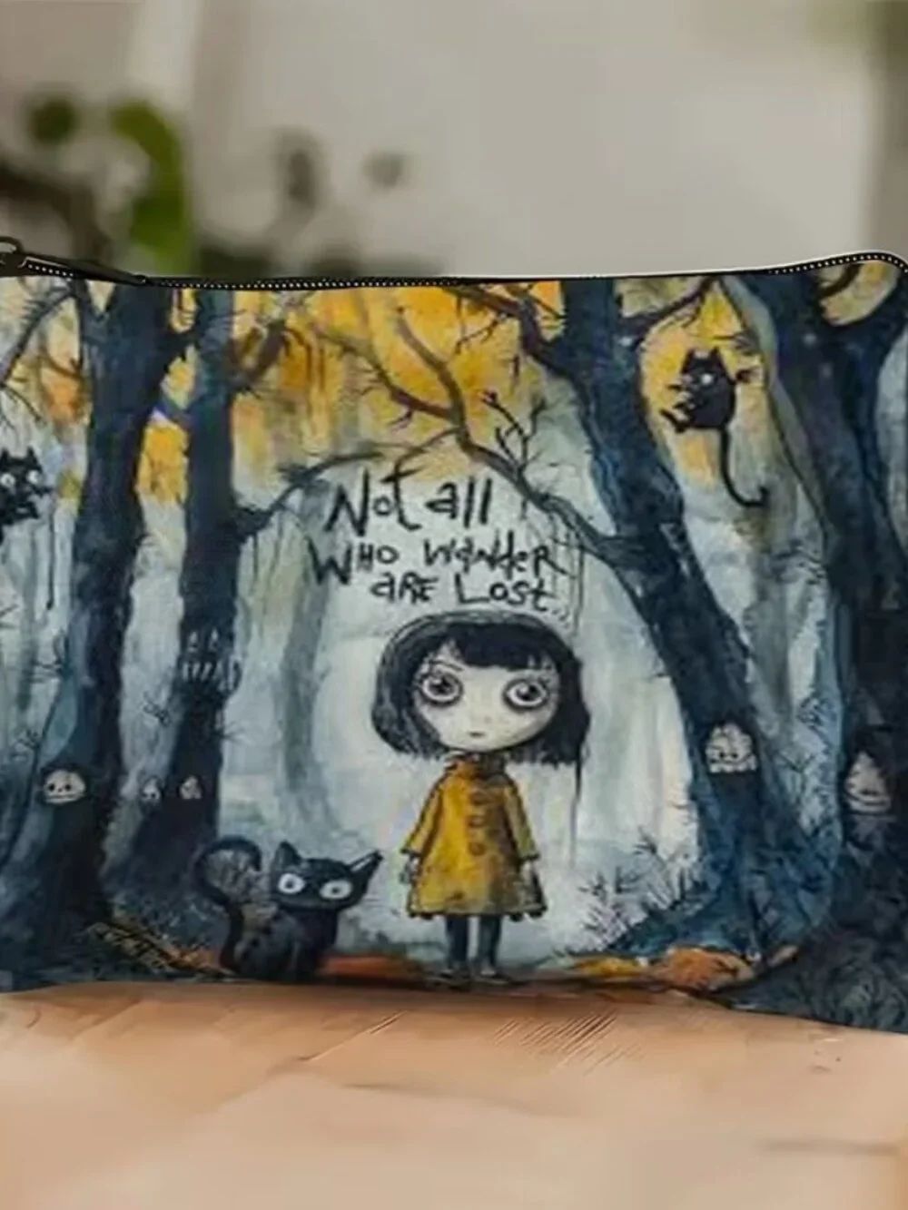 Halloween Gothic Not all who Wander Makeup Bag Double-Sided 7.1""h x 10.2"w